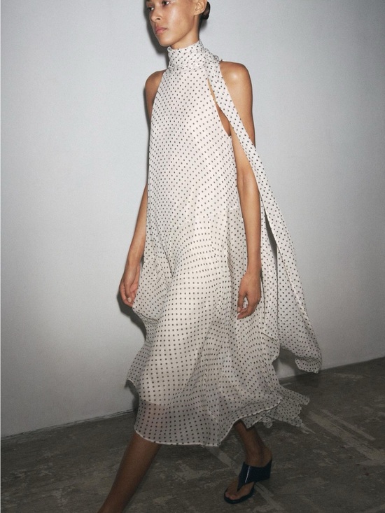 Zara Dresses & Skirts - NWOT Zara Cream Polka-Dot High Neck Midi Dress